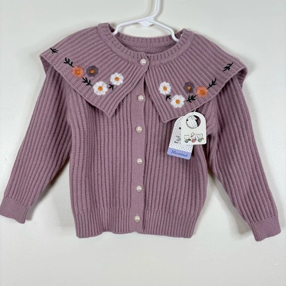Moonut Purple Toddler Cardigan with Floral Embroidery size 3T - Picture 1 of 7